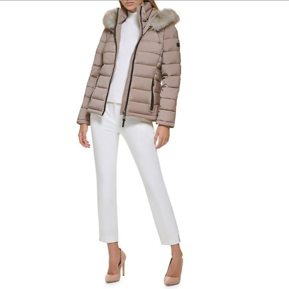 DKNY Faux Down Water Resistant Puffer Jacket Faux Fur Trim Hood for Wome… - Picture 5 of 5